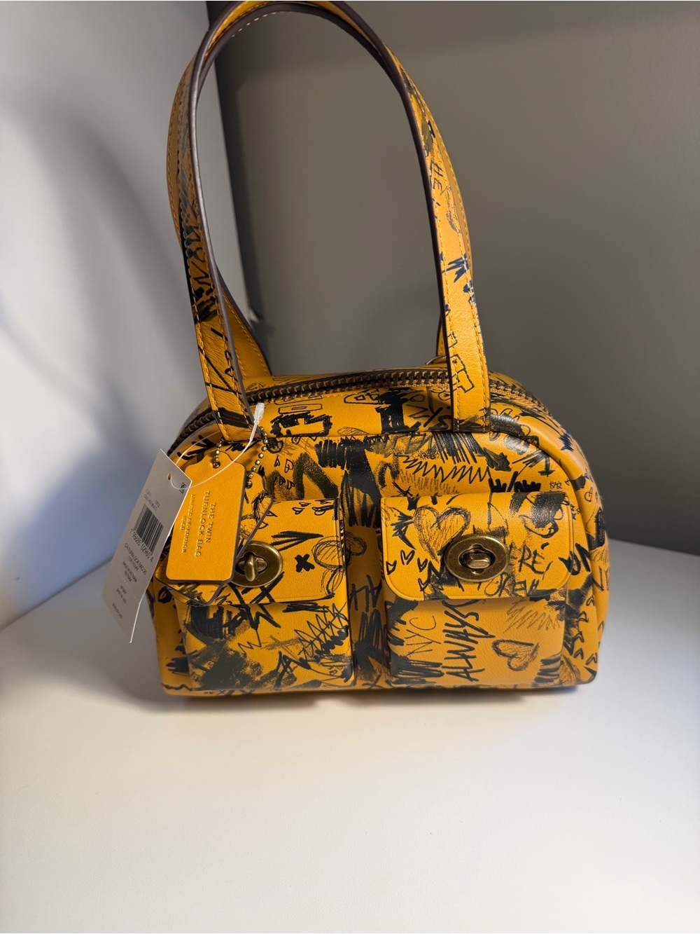 Coach Twin Turn lock 20 Graffiti Print Mini Satchel Handbag